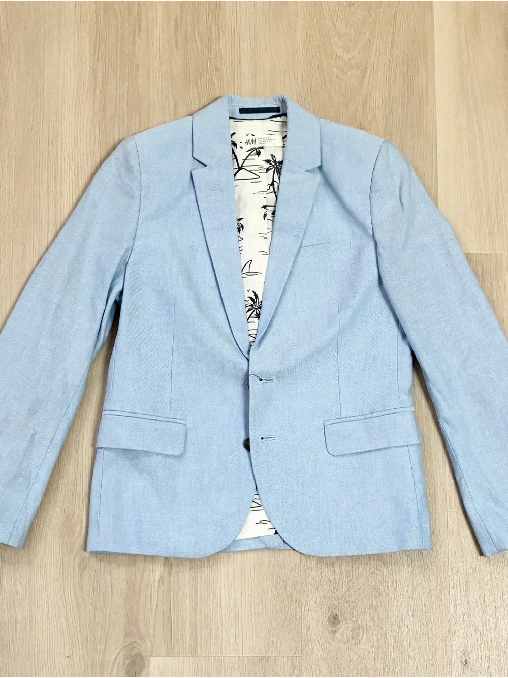 H&M Light Blue Boys Blazer with Patterned Lining
